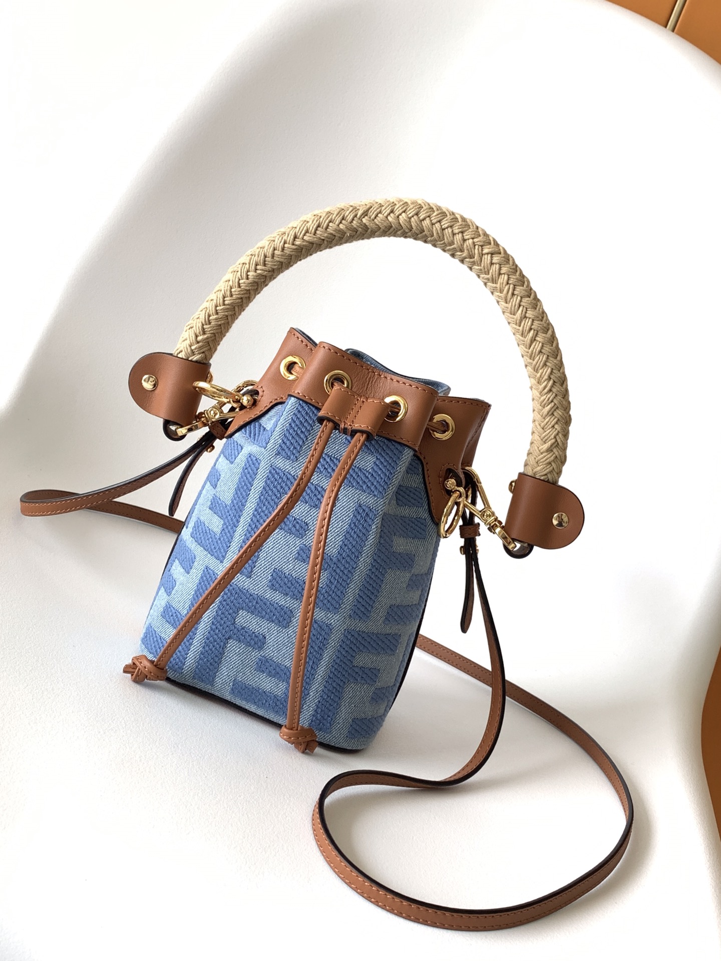 Fendi Mini Mon Tresor FF Fabric Shoulder Bag Blue